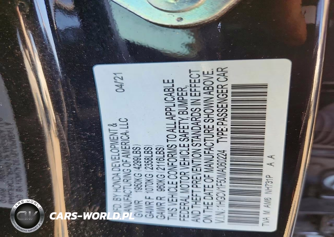 2021 Honda Accord Exl VIN:1HGCV1F50MA060224 - 12