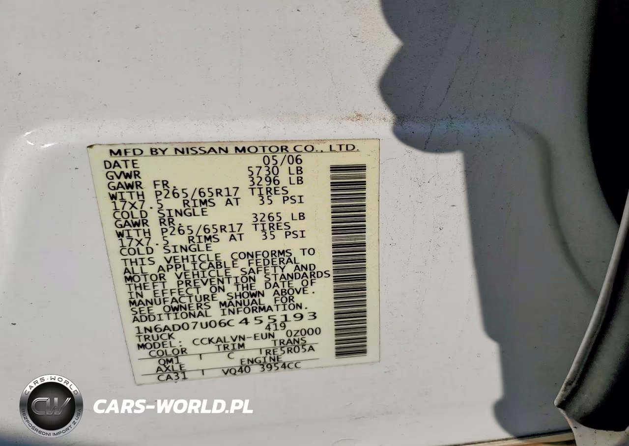 2006 Nissan Frontier Se VIN:1N6AD07U06C455193 - 12