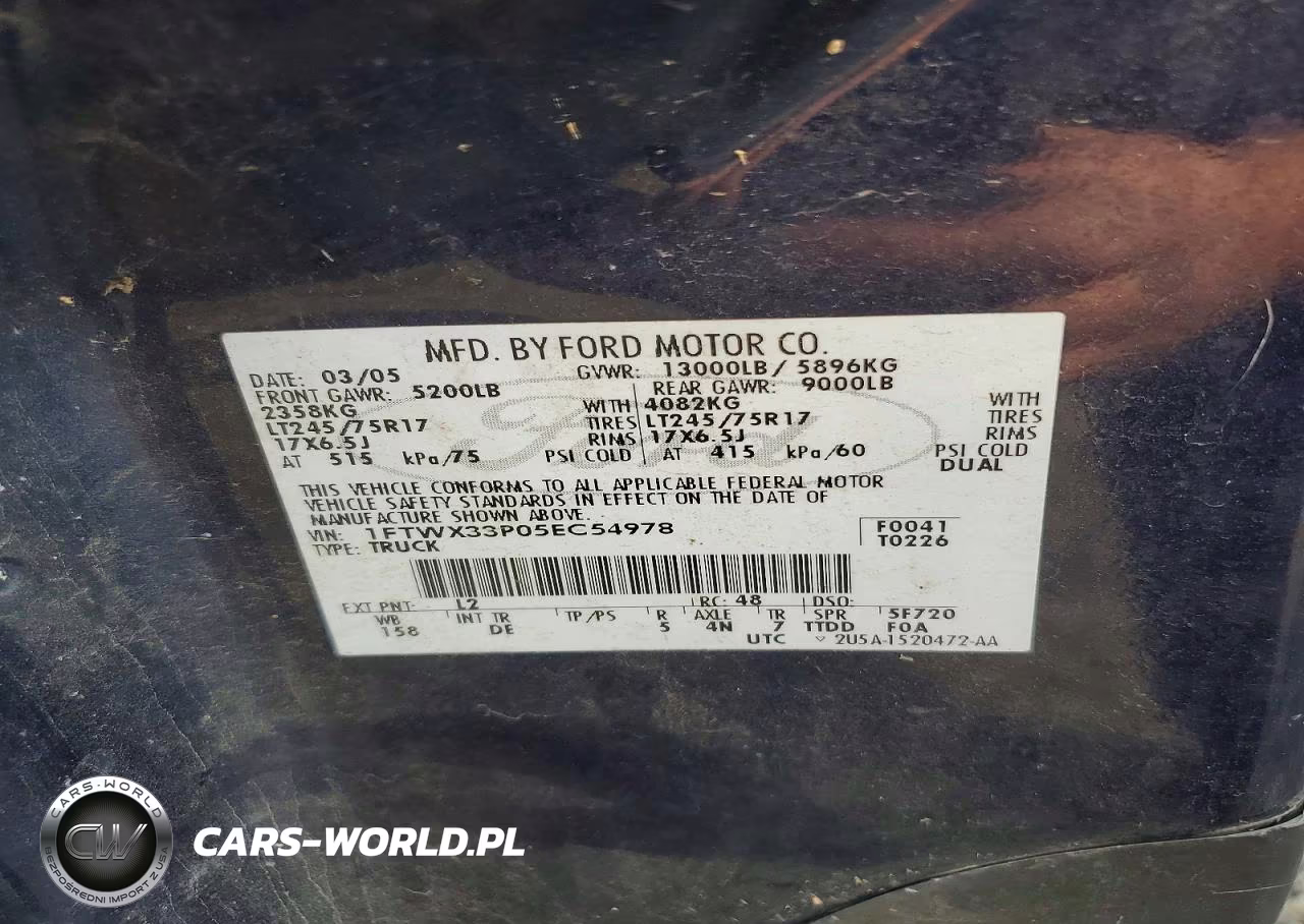 2005 Ford F350 Super Duty VIN:1FTWX33P05EC54978 - 13