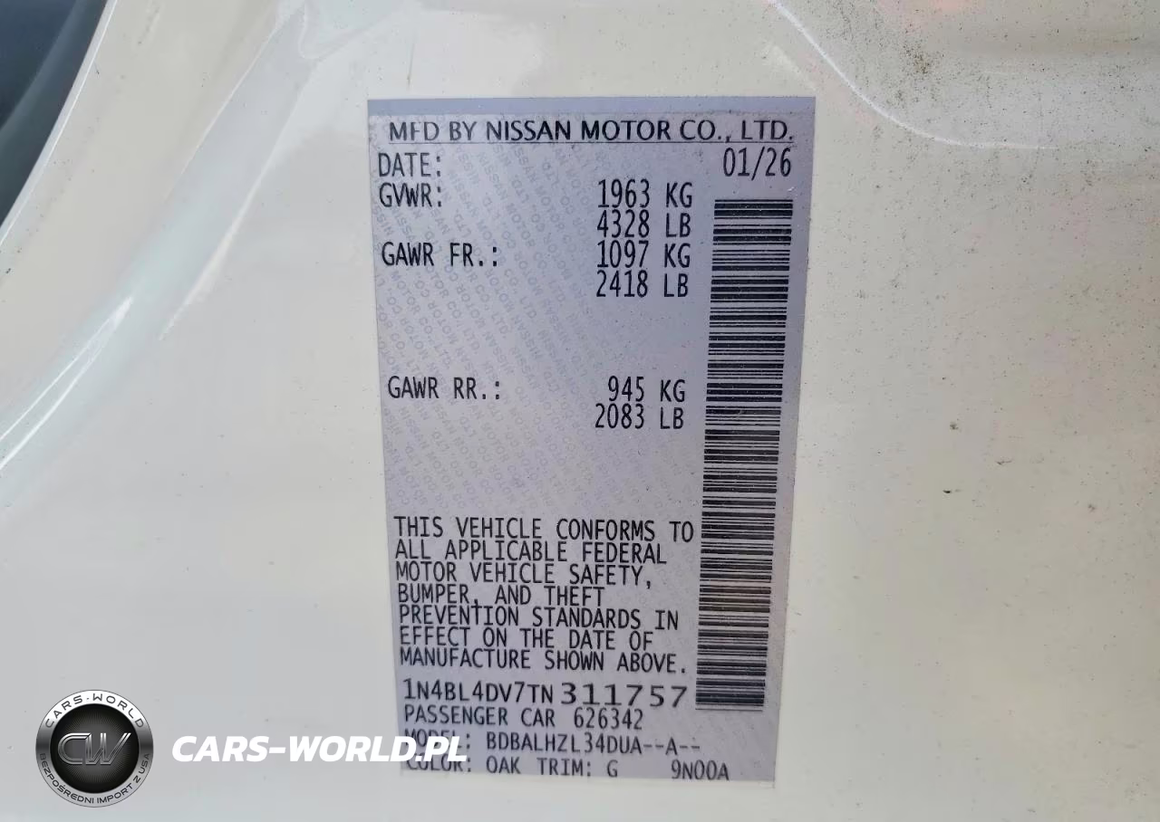 2026 Nissan Altima Sv VIN:1N4BL4DV7TN311757 - 12