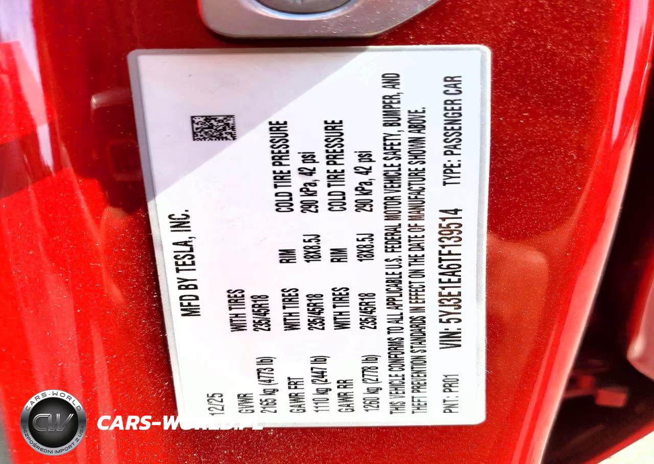 2026 Tesla Model 3 VIN:5YJ3E1EA6TF139514 - 14