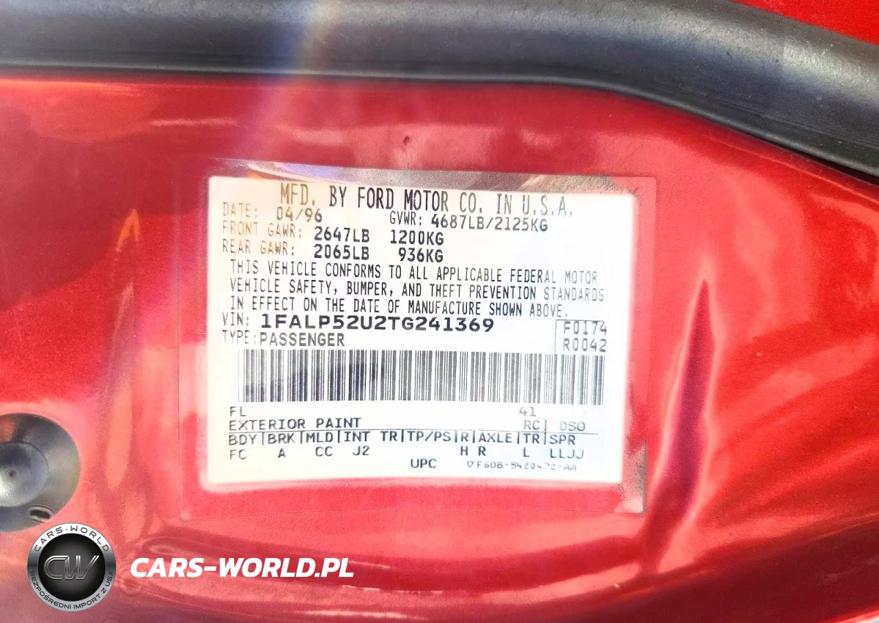1996 Ford Taurus Gl VIN:1FALP52U2TG241369 - 12