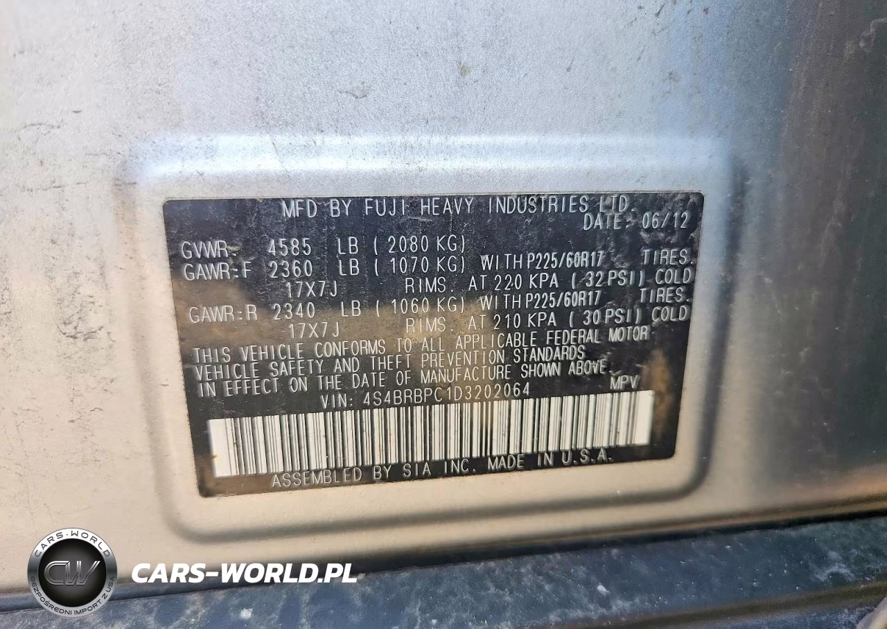 2013 Subaru Outback 2.5I Limited VIN:4S4BRBPC1D3202064 - 12