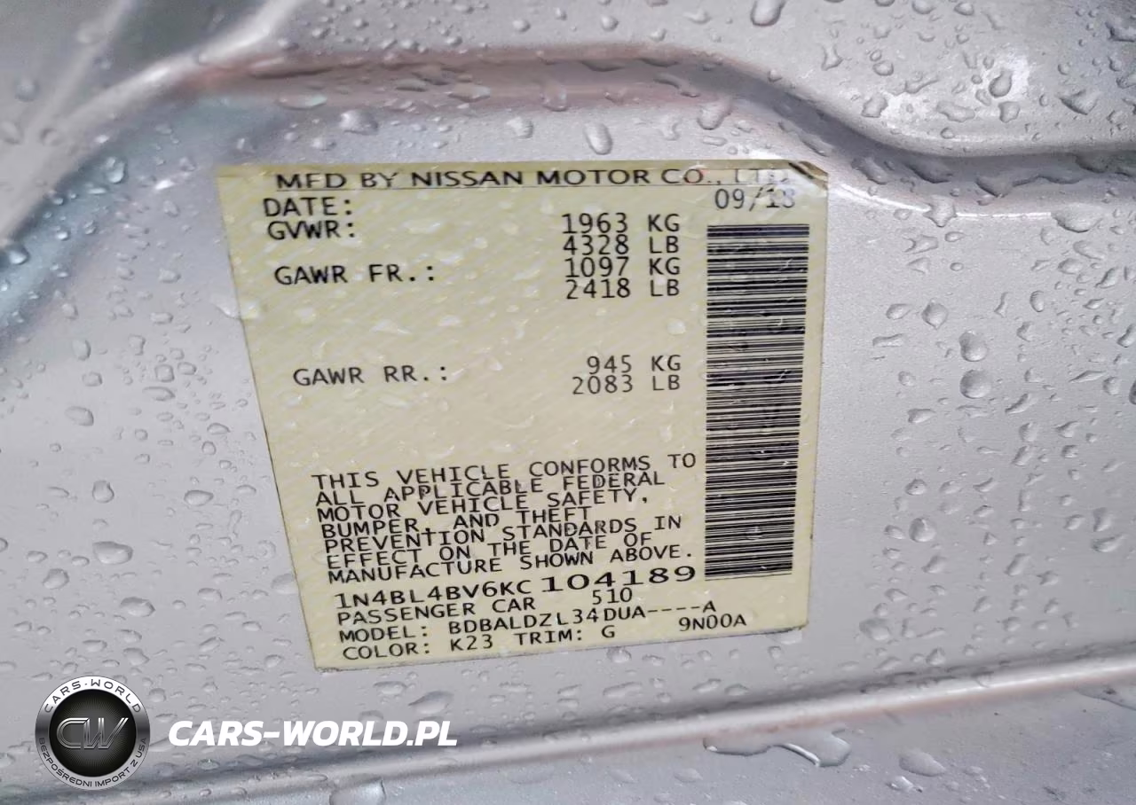 2019 Nissan Altima S VIN:1N4BL4BV6KC104189 - 12
