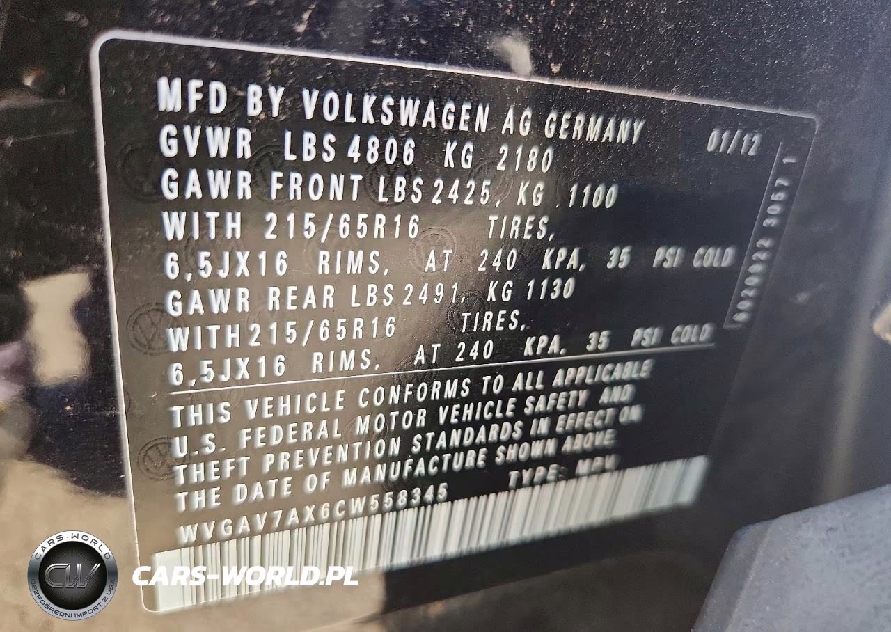 2012 Volkswagen Tiguan S VIN:WVGAV7AX6CW558345 - 13