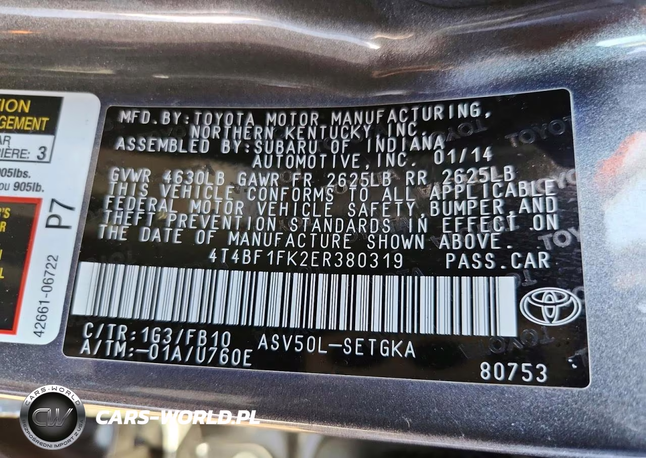 2014 Toyota Camry Xle VIN:4T4BF1FK2ER380319 - 12