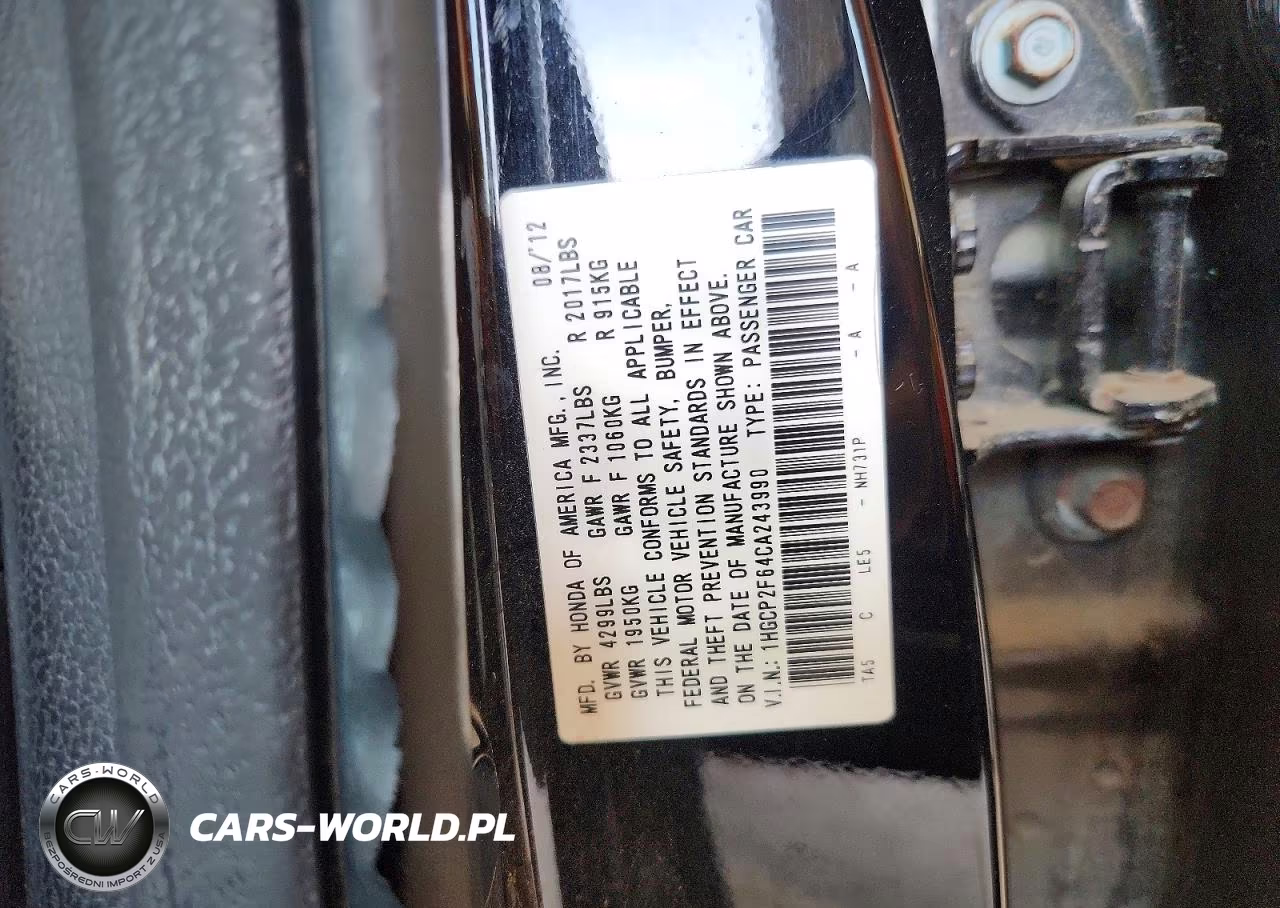 2012 Honda Accord Se VIN:1HGCP2F64CA243990 - 12