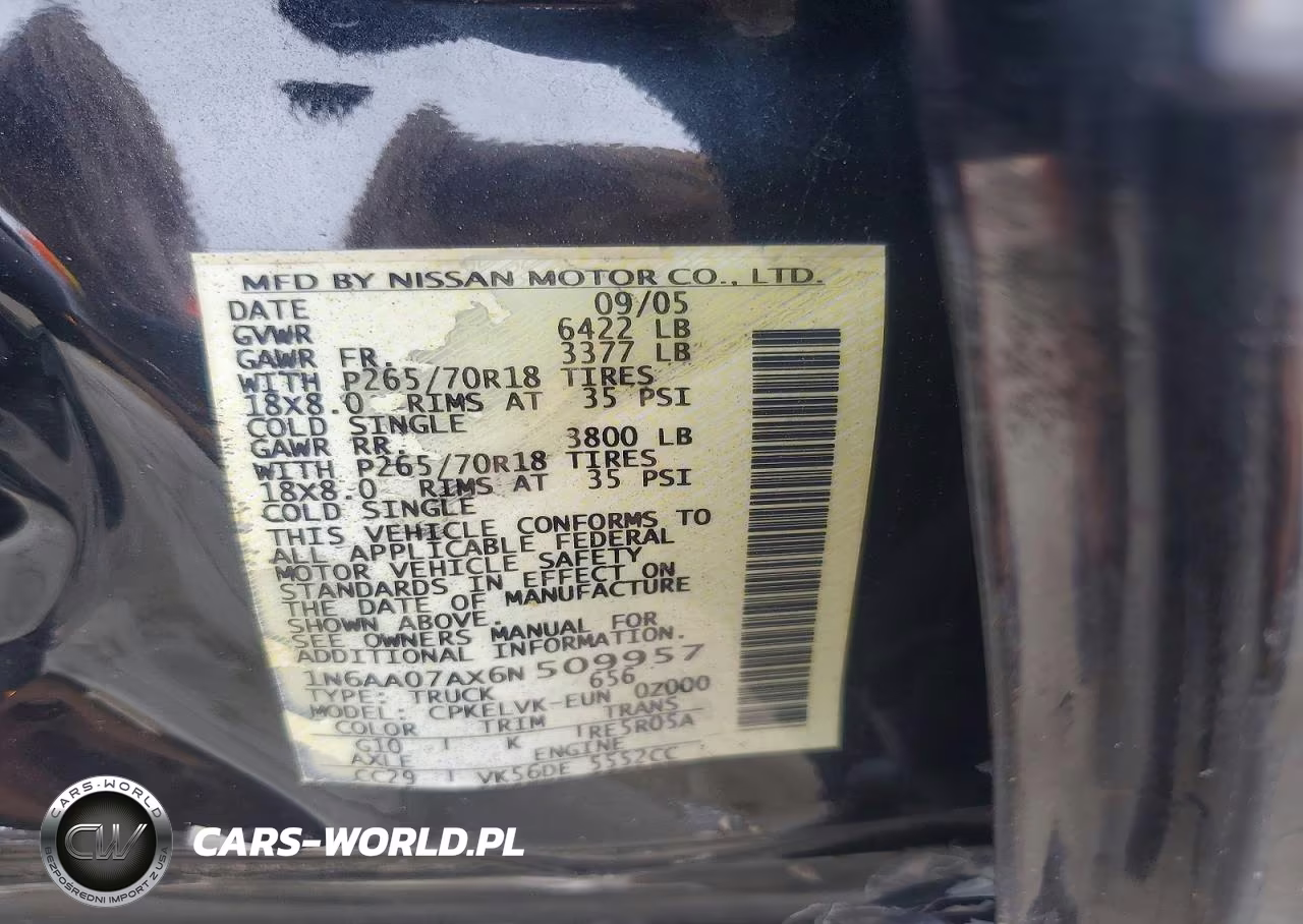 2006 Nissan Titan Xe VIN:1N6AA07AX6N509957 - 12