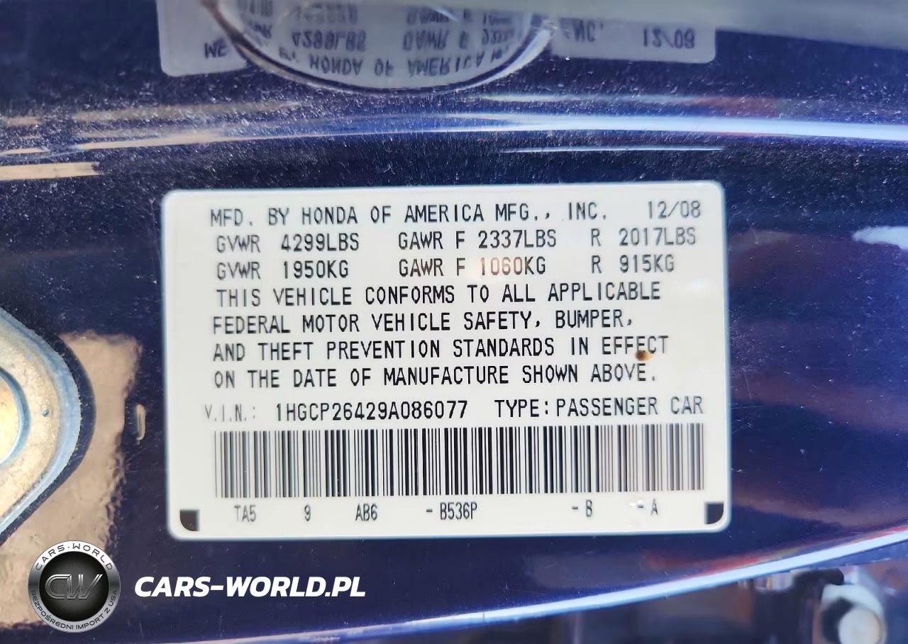 2009 Honda Accord Lxp VIN:1HGCP26429A086077 - 13