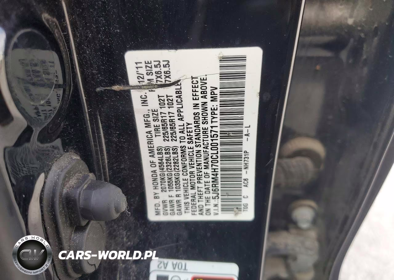 2012 Honda Cr-V Exl VIN:5J6RM4H70CL001571 - 13