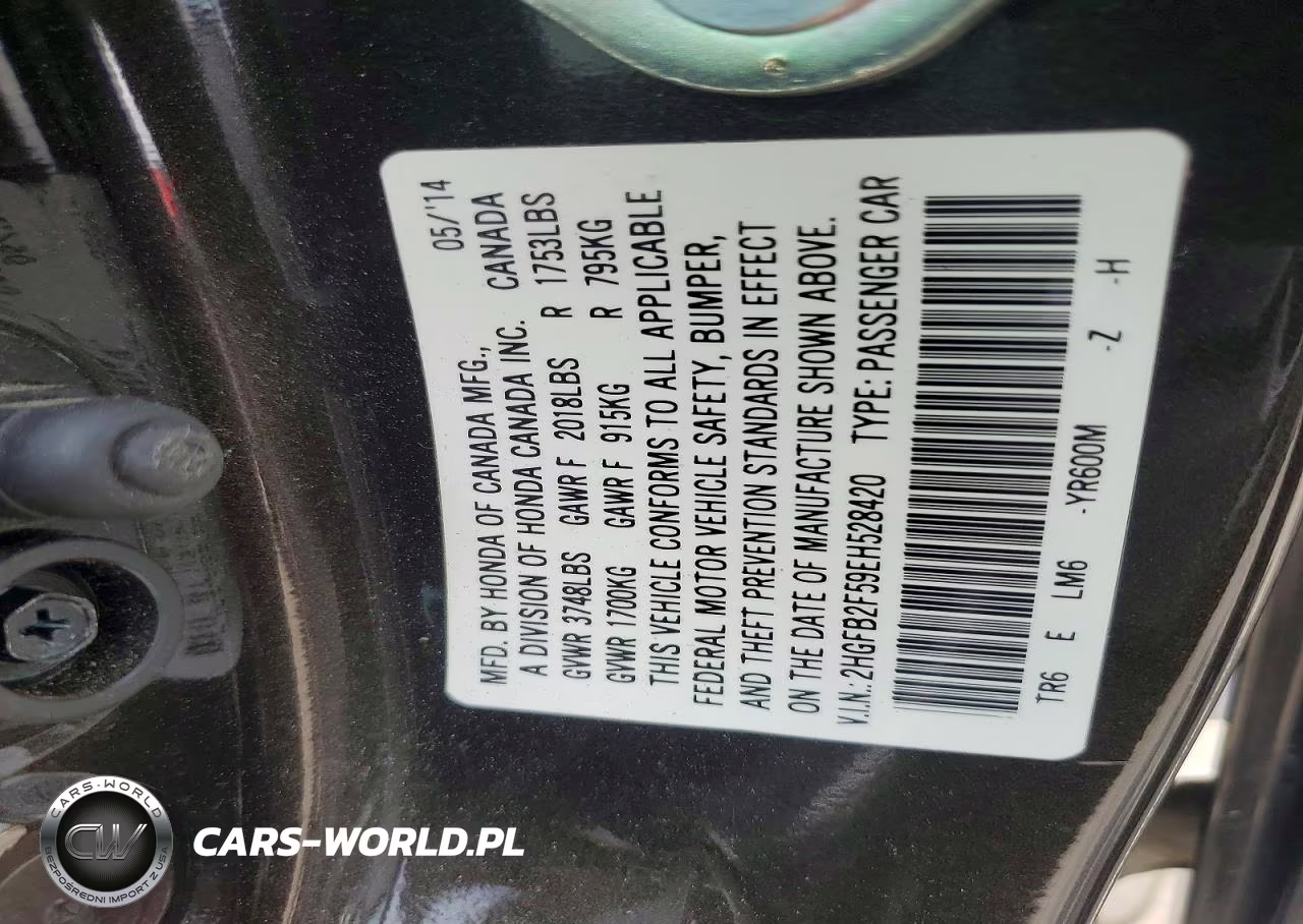 2014 Honda Civic Lx VIN:2HGFB2F59EH528420 - 12