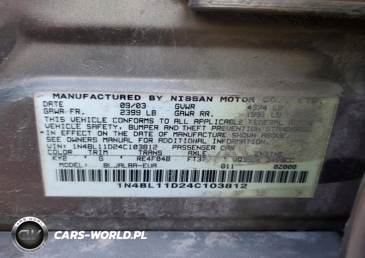2004 Nissan Altima Se VIN:1N4BL11D24C103812 - 12