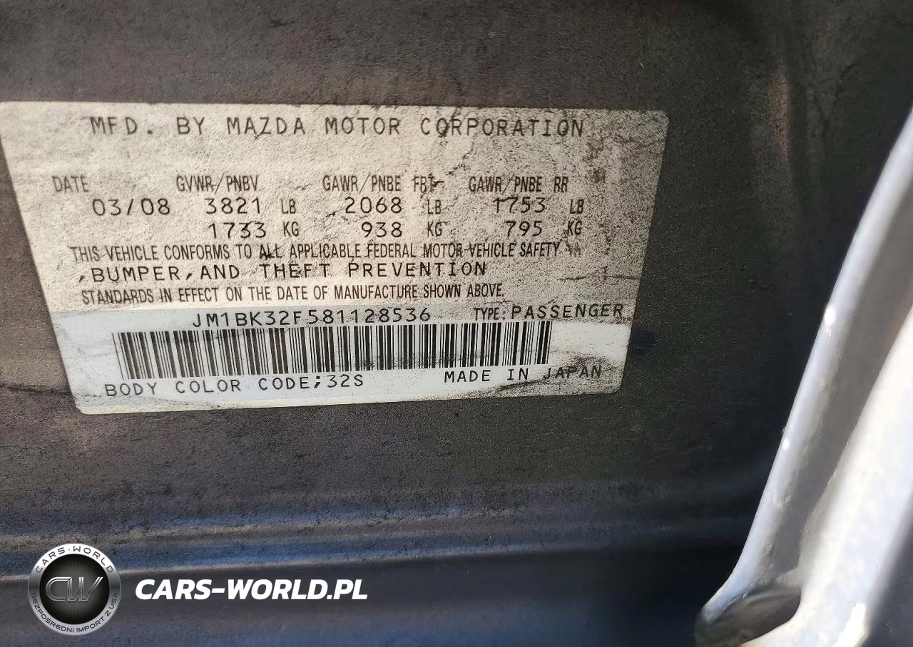 2008 Mazda 3 I VIN:JM1BK32F581128536 - 12