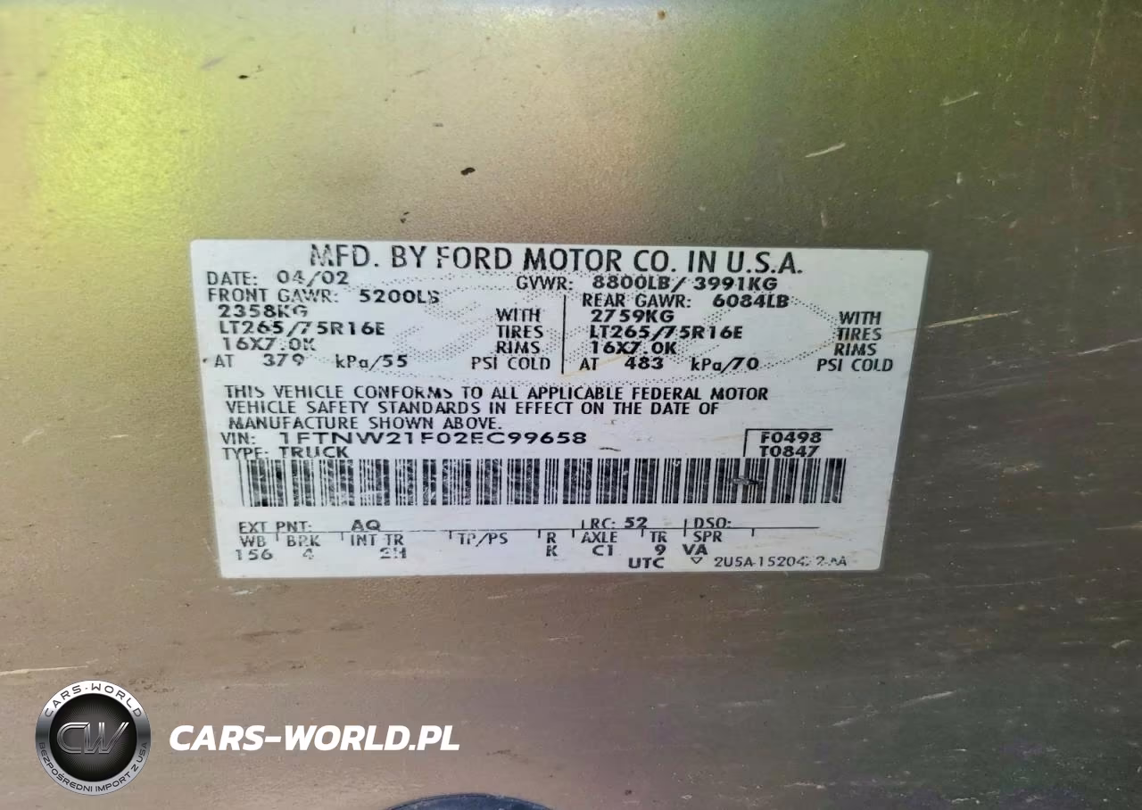 2002 Ford F250 Super Duty VIN:1FTNW21F02EC99658 - 12