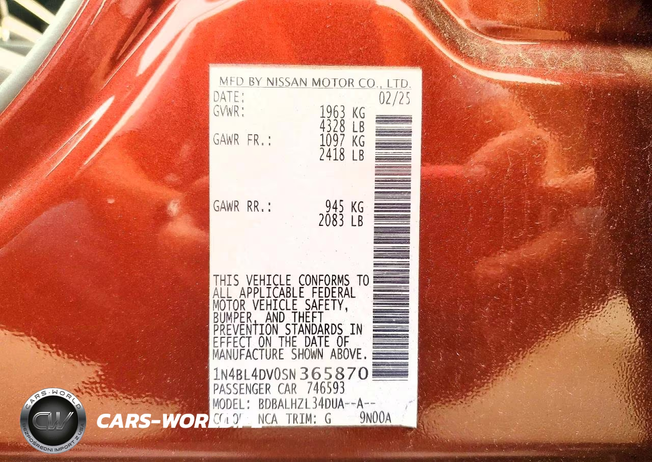 2025 Nissan Altima Sv VIN:1N4BL4DV0SN365870 - 13
