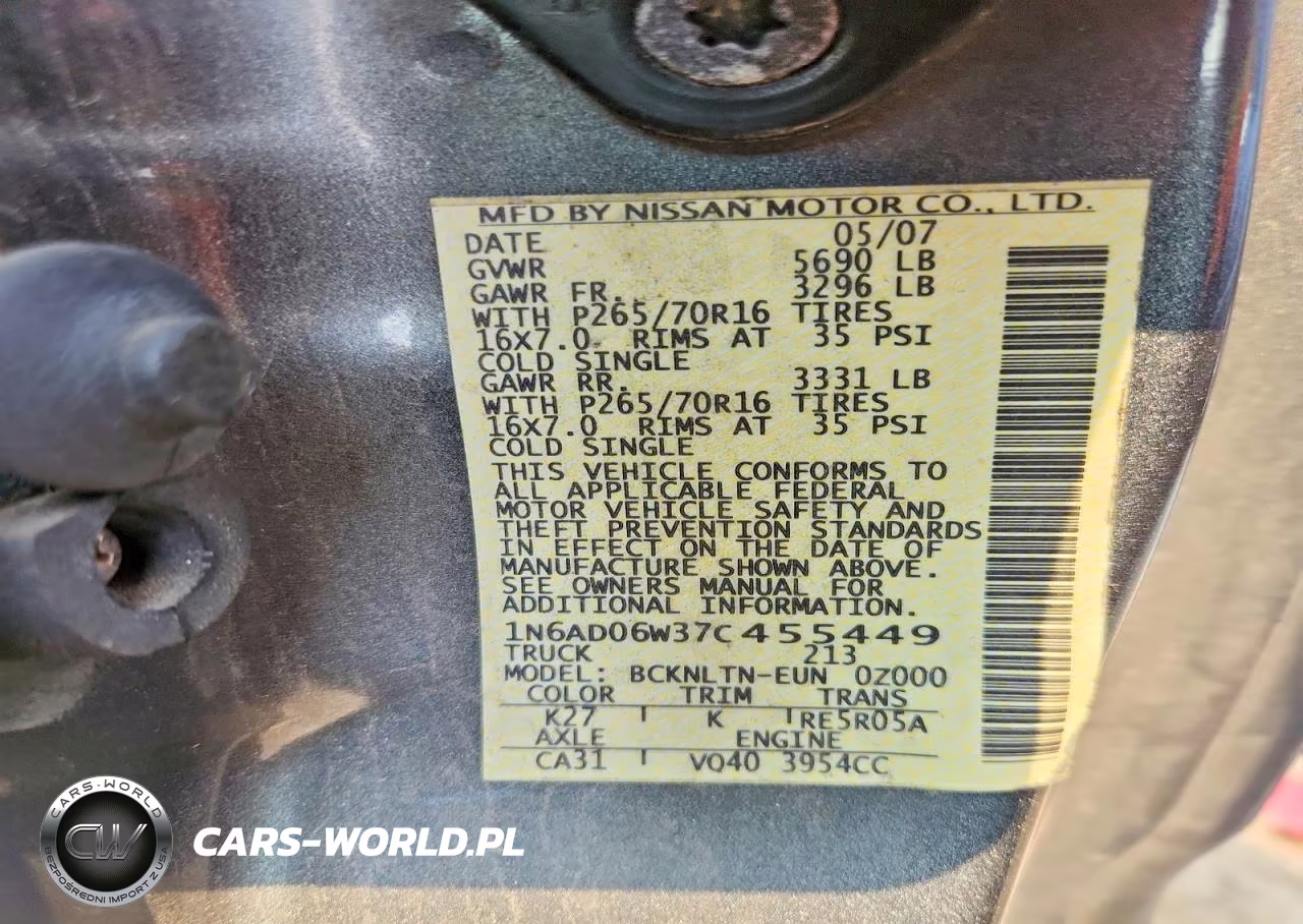 2007 Nissan Frontier Se VIN:1N6AD06W37C455449 - 13