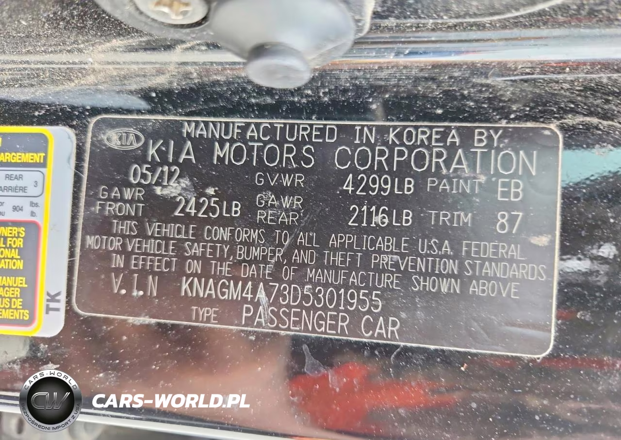 2013 Kia Optima Lx VIN:KNAGM4A73D5301955 - 12