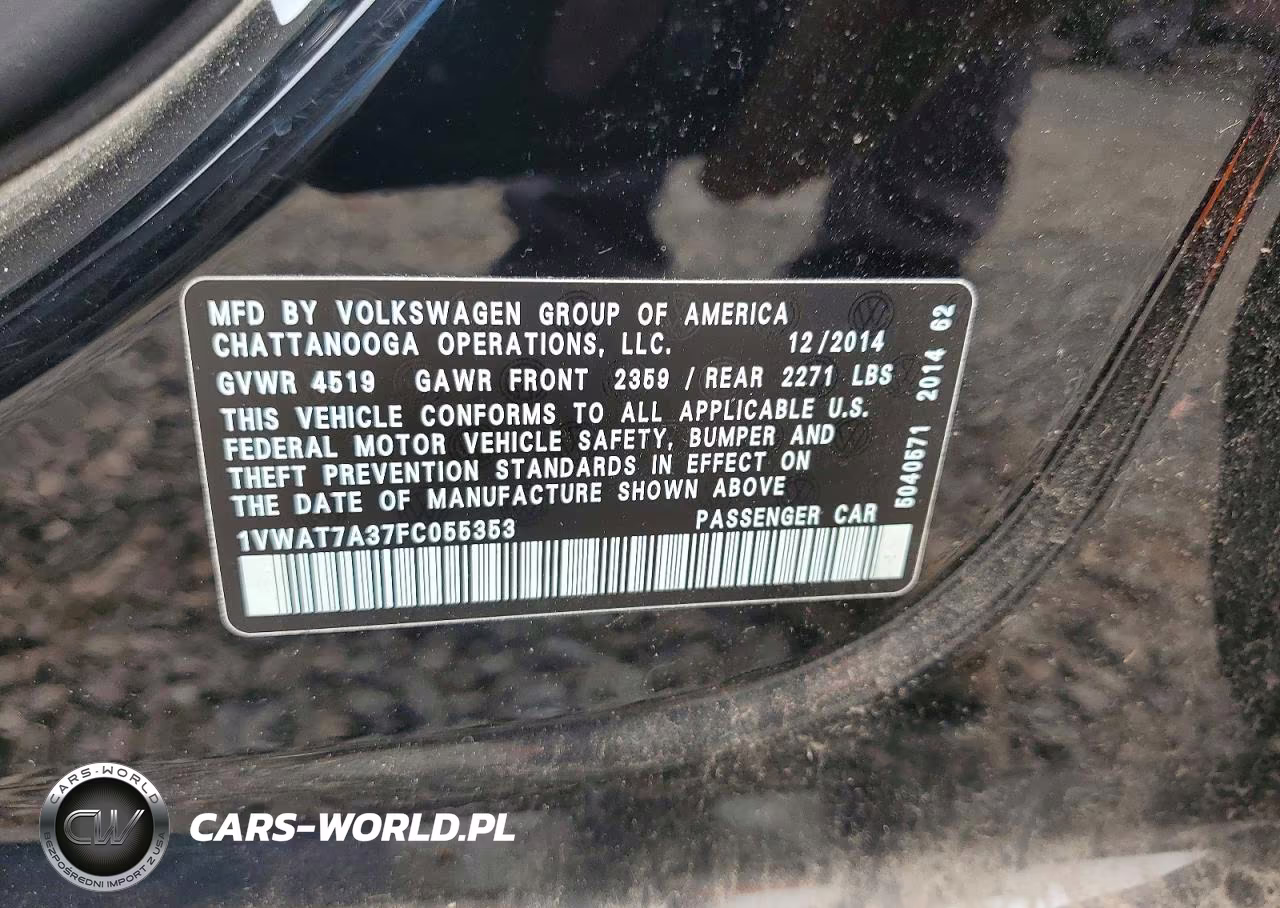 2015 Volkswagen Passat S VIN:1VWAT7A37FC055353 - 12