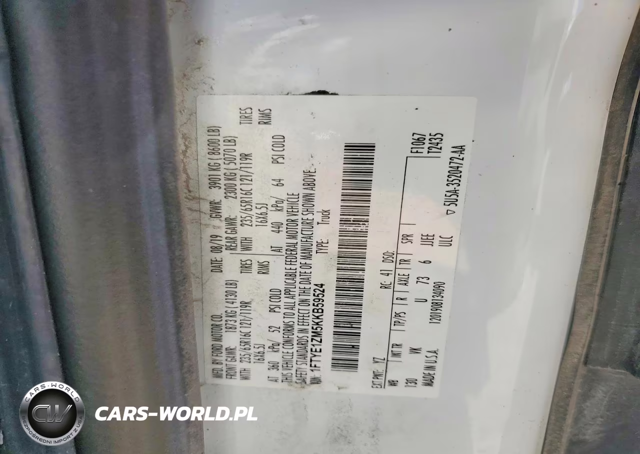 2019 Ford Transit T-150 VIN:1FTYE1ZM5KKB59524 - 13