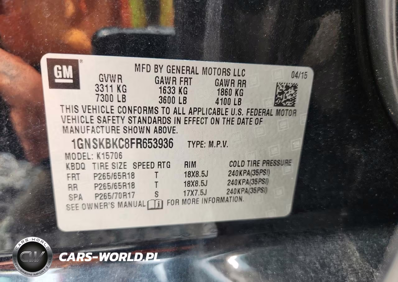 2015 Chevrolet Tahoe K1500 Lt VIN:1GNSKBKC8FR653936 - 13
