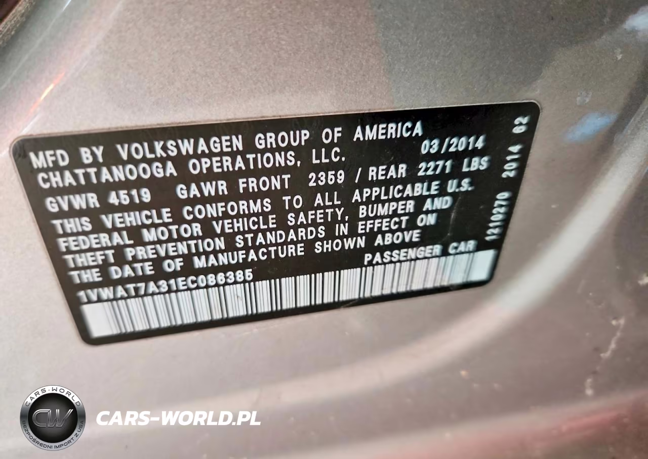 2014 Volkswagen Passat 1.8T Wolfsburg Edition VIN:1VWAT7A31EC086385 - 12