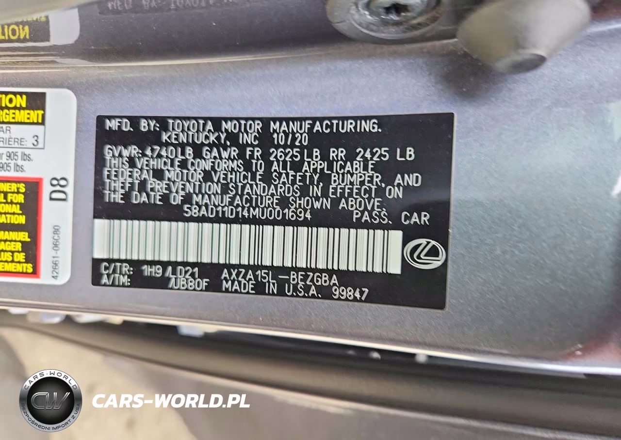 2021 Lexus Es 250 Base VIN:58AD11D14MU001694 - 13