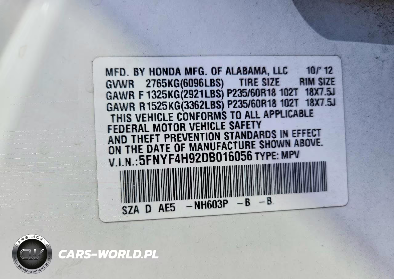2013 Honda Pilot Touring VIN:5FNYF4H92DB016056 - 13