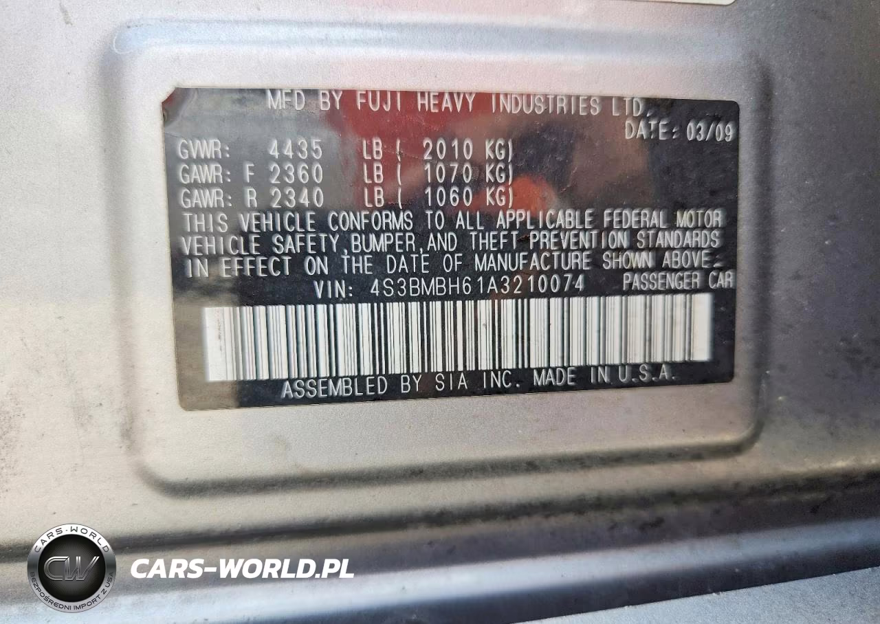 2010 Subaru Legacy 2.5I Premium VIN:4S3BMBH61A3210074 - 12