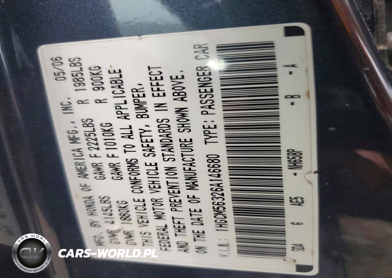 2006 Honda Accord Se VIN:1HGCM56326A146680 - 12