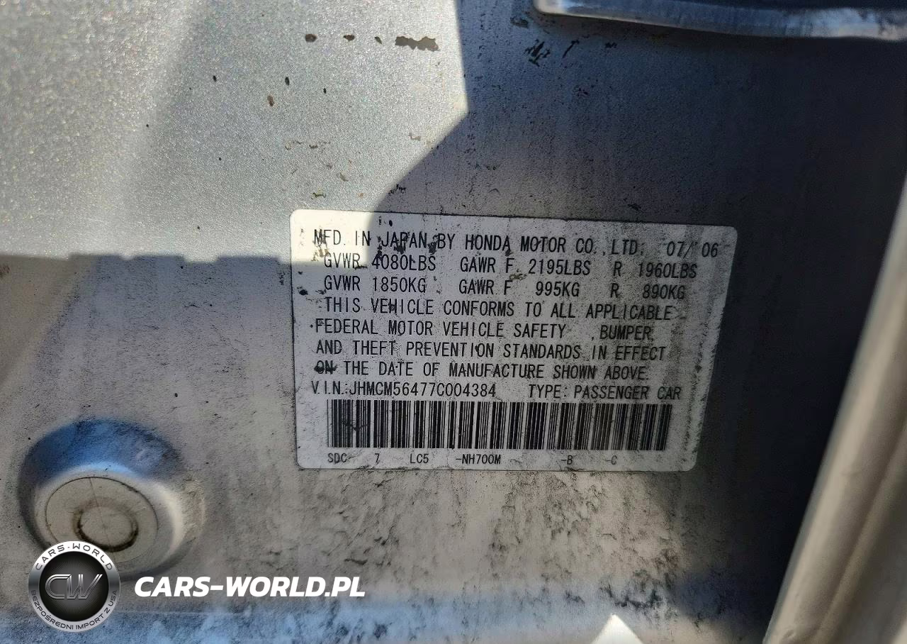 2007 Honda Accord Lx VIN:JHMCM56477C004384 - 12