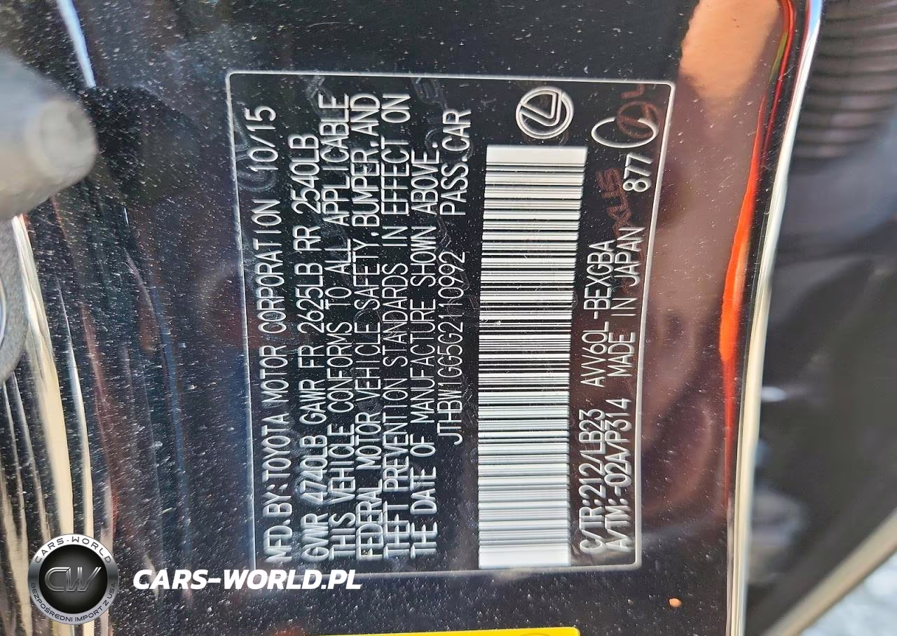 2016 Lexus Es 300H VIN:JTHBW1GG5G2110992 - 12