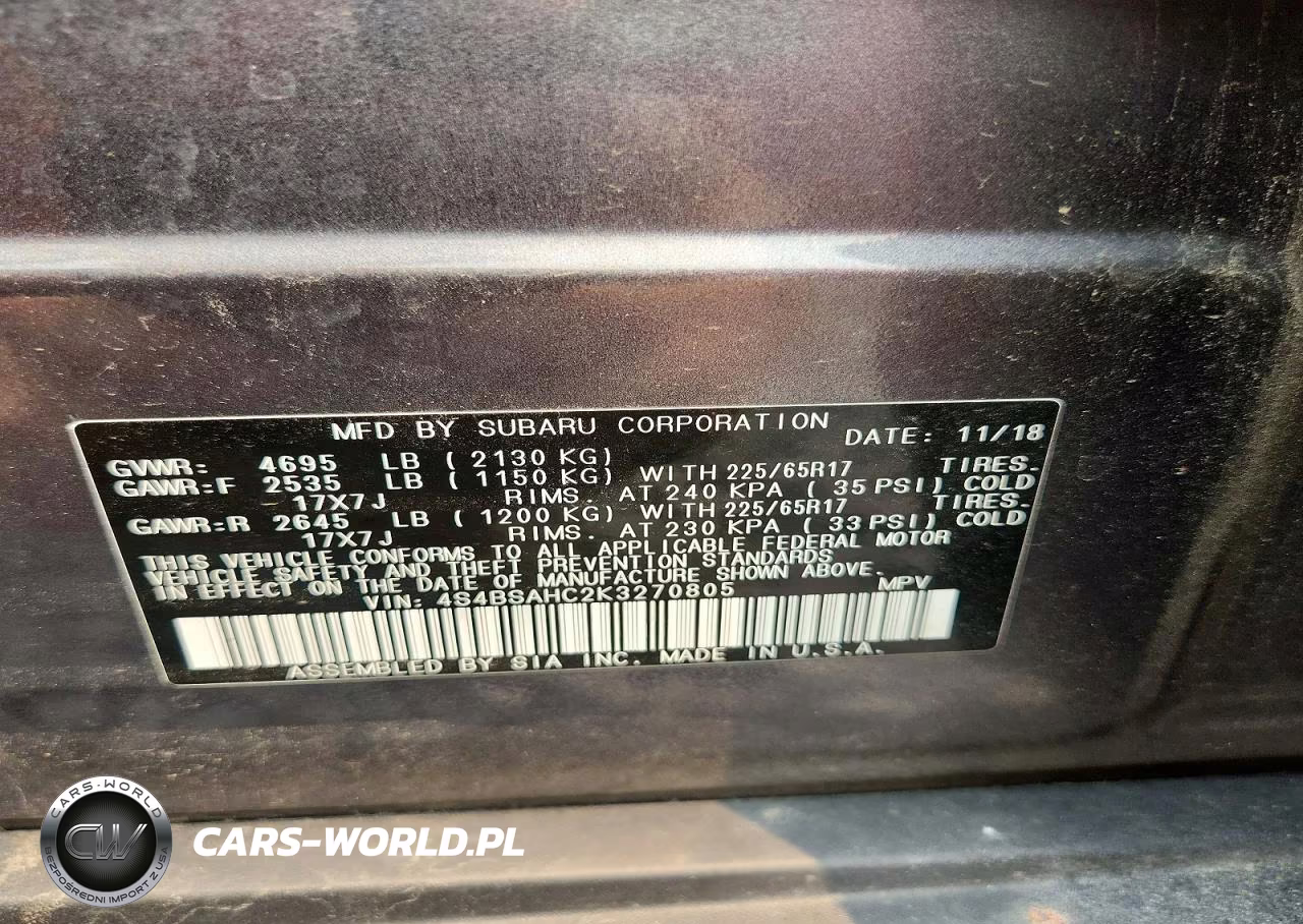 2019 Subaru Outback 2.5I Premium VIN:4S4BSAHC2K3270805 - 12