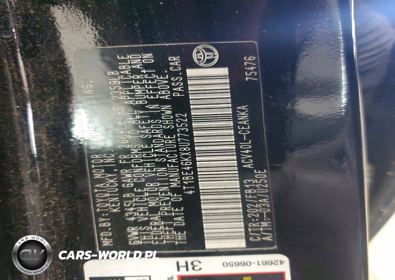 2008 Toyota Camry Le VIN:4T1BE46KX8U773522 - 12