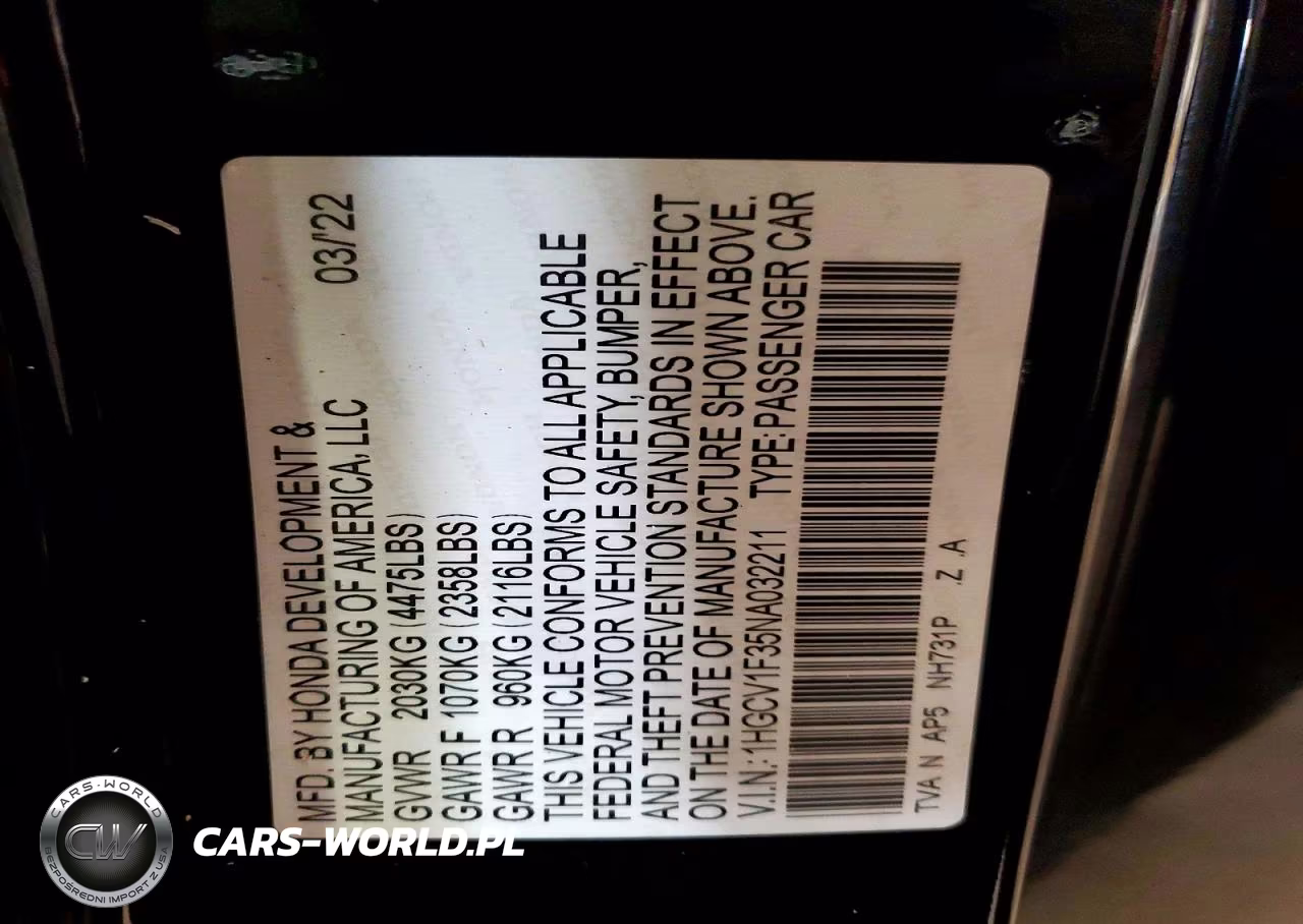 2022 Honda Accord Sport VIN:1HGCV1F35NA032211 - 12
