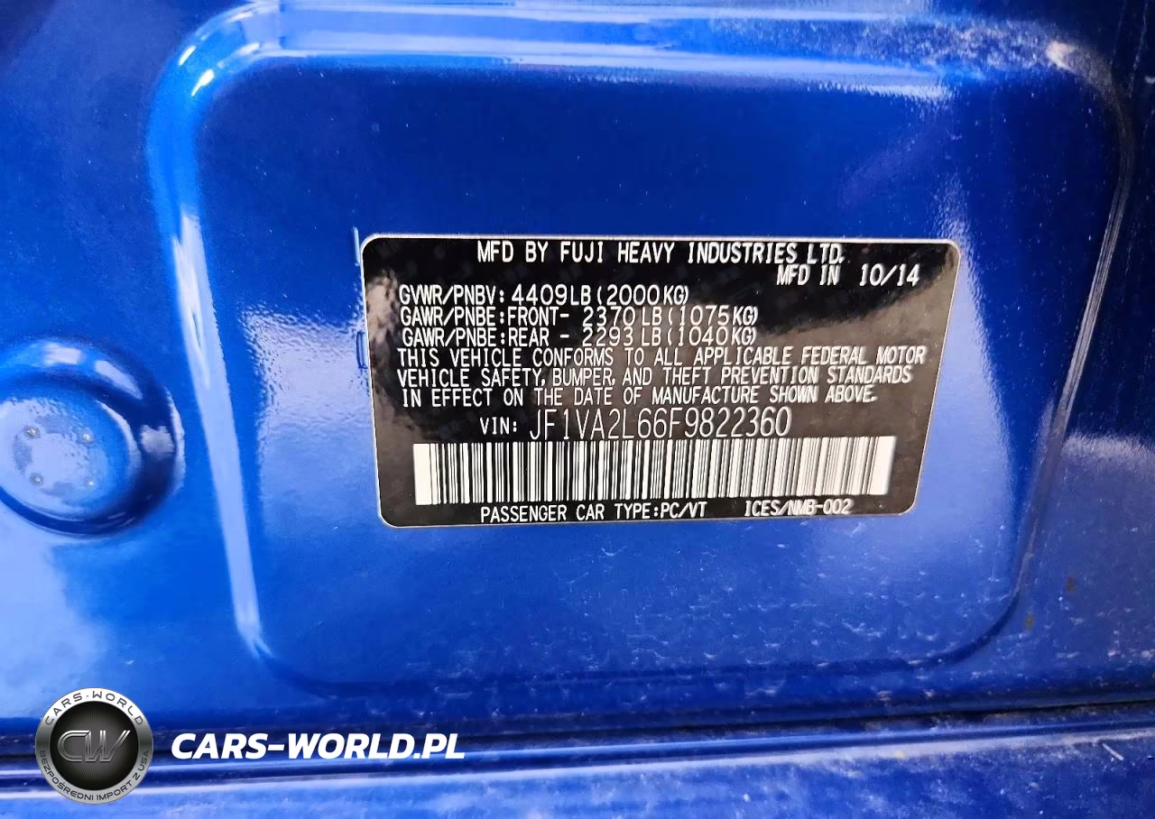 2015 Subaru Wrx Sti VIN:JF1VA2L66F9822360 - 12