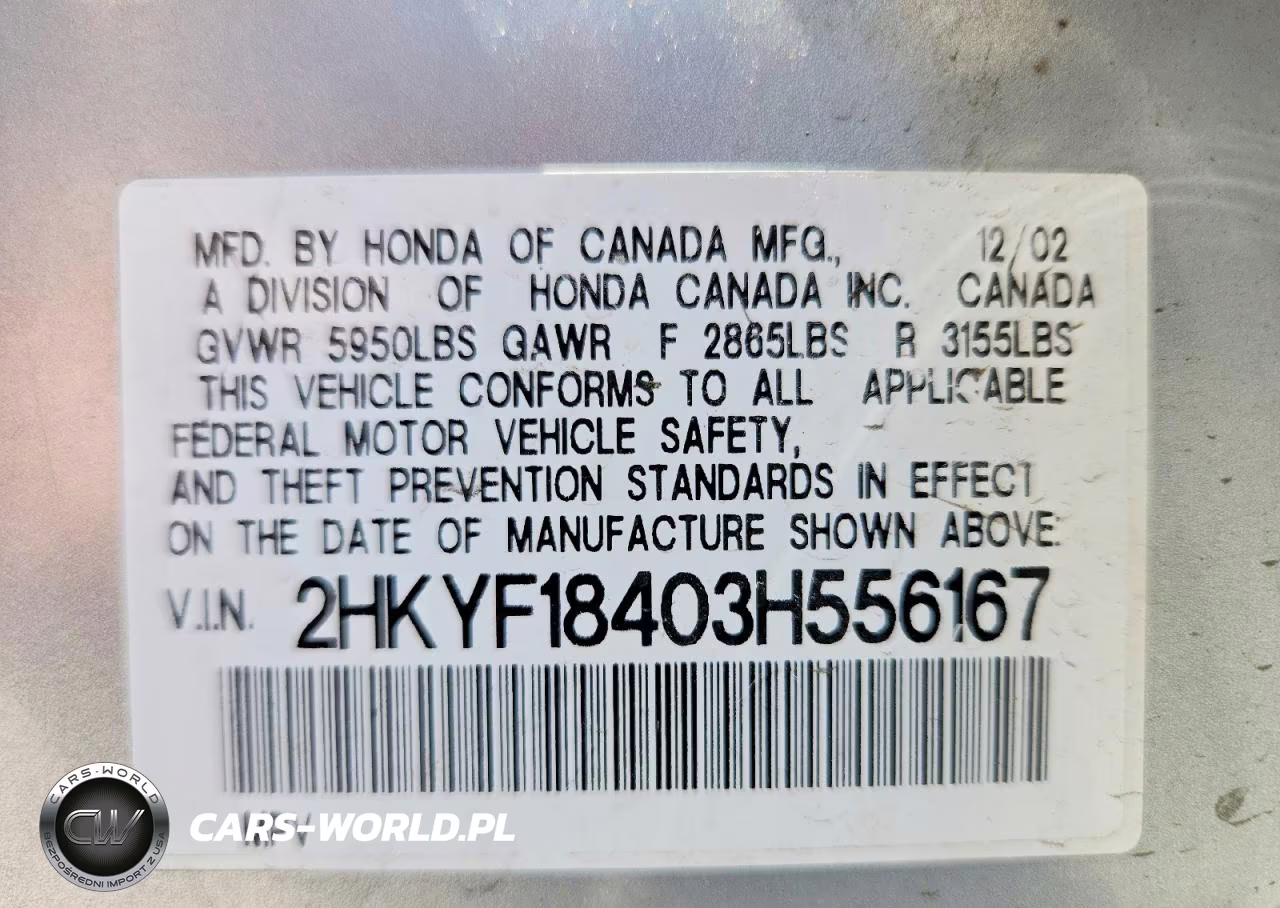2003 Honda Pilot Ex VIN:2HKYF18403H556167 - 13