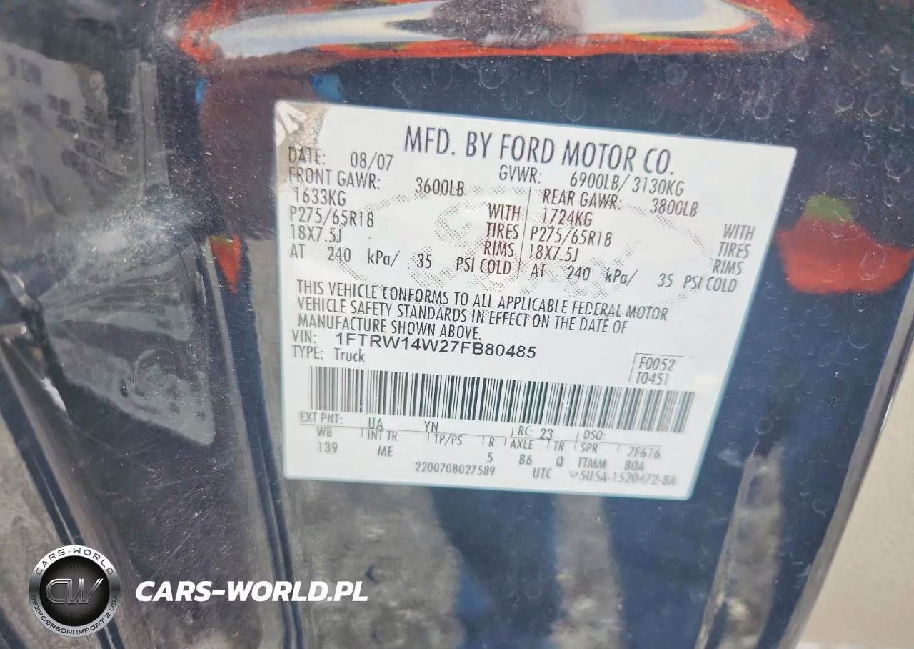 2007 Ford F150 Supercrew VIN:1FTRW14W27FB80485 - 12