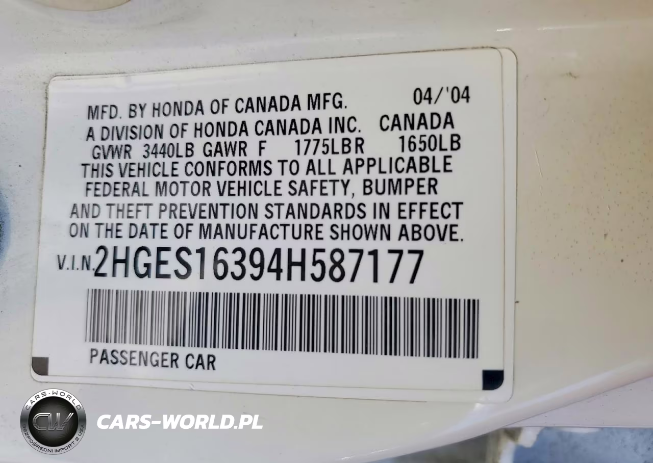 2004 Honda Civic Dx Vp VIN:2HGES16394H587177 - 12
