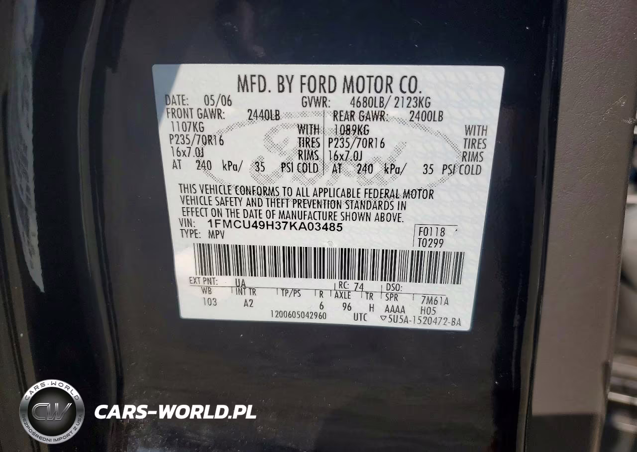 2007 Ford Escape Hev VIN:1FMCU49H37KA03485 - 13