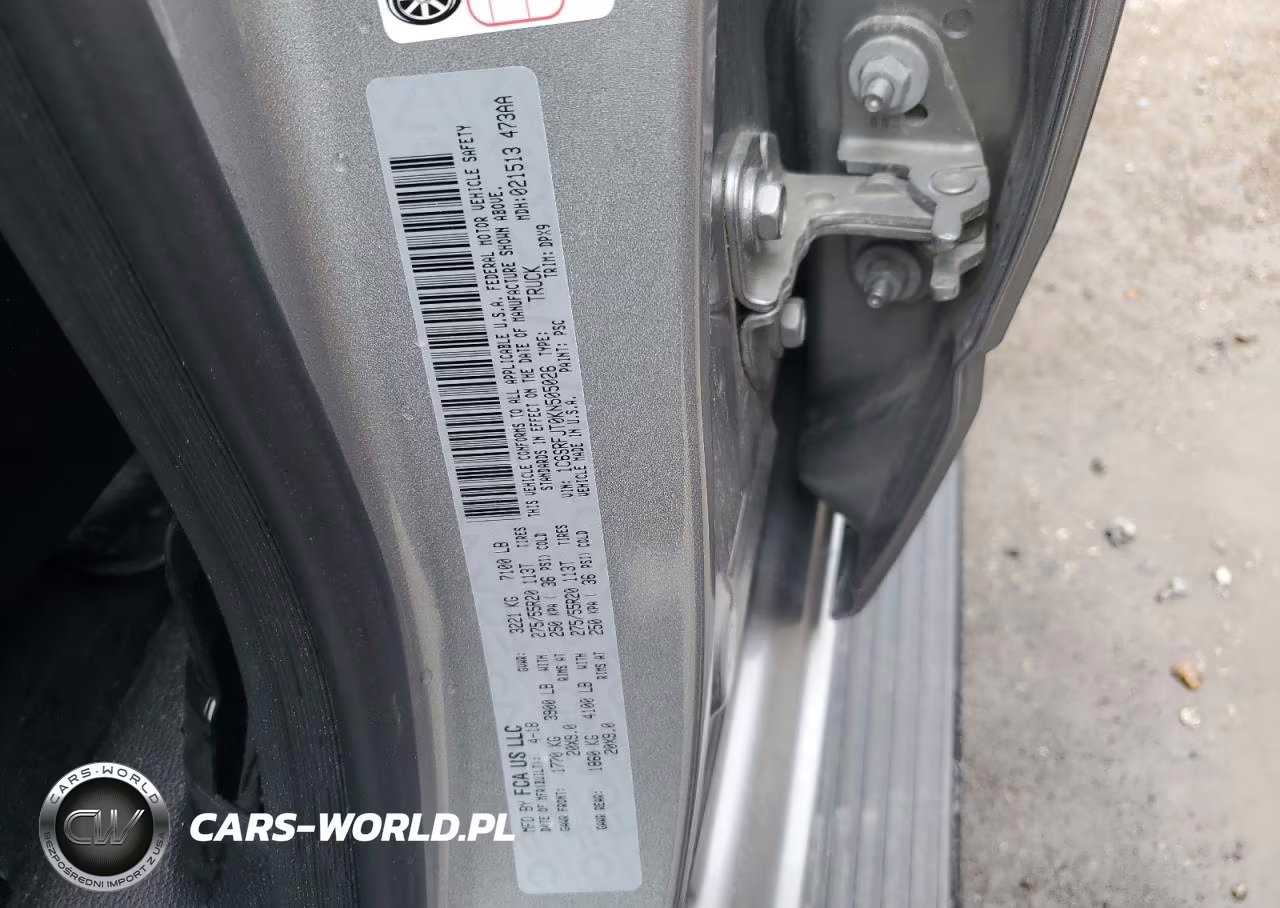 RAM 1500 LARAM VIN:1C6SRFJT0KN505026 - 12