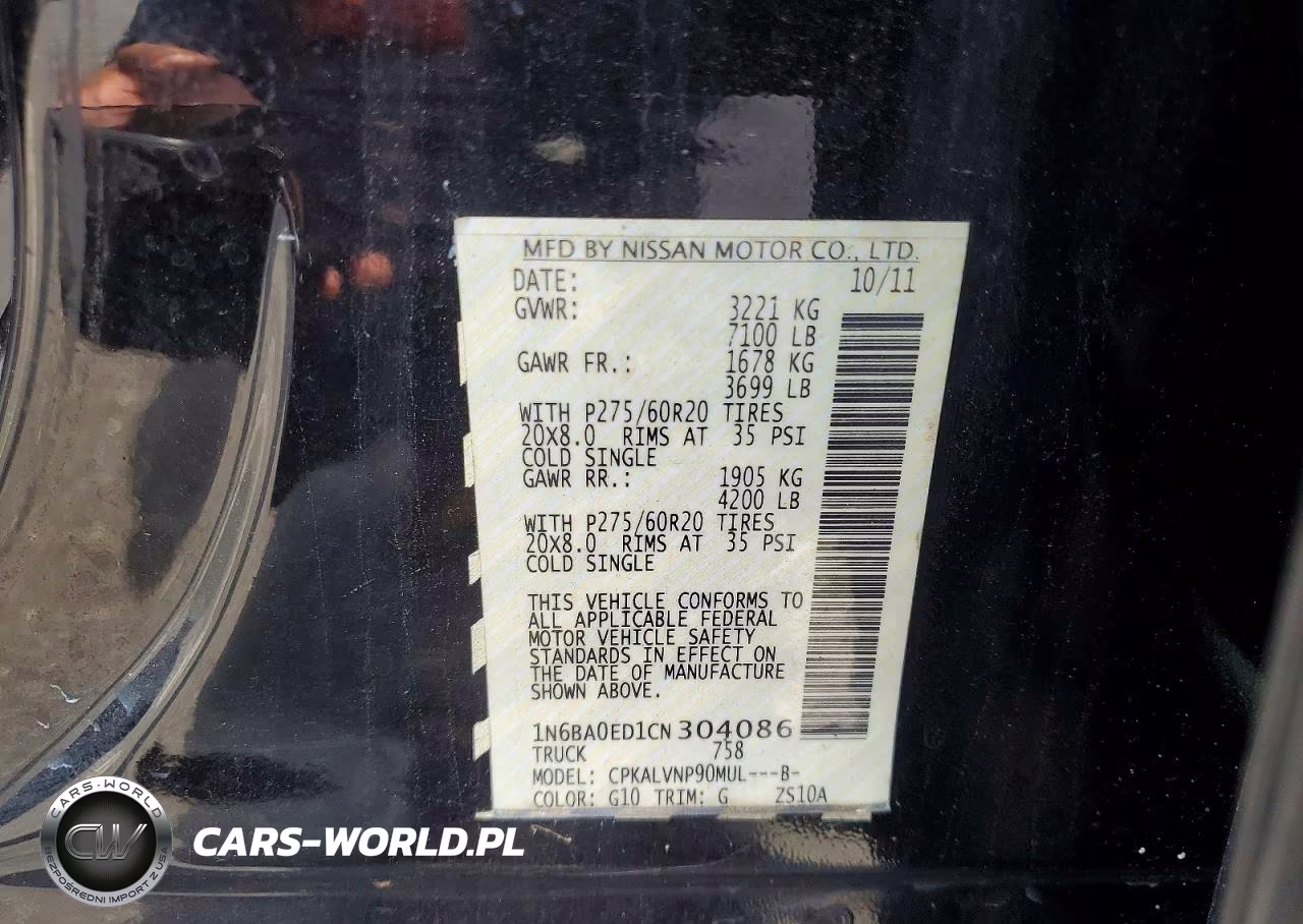 2012 Nissan Titan Sv VIN:1N6BA0ED1CN304086 - 12