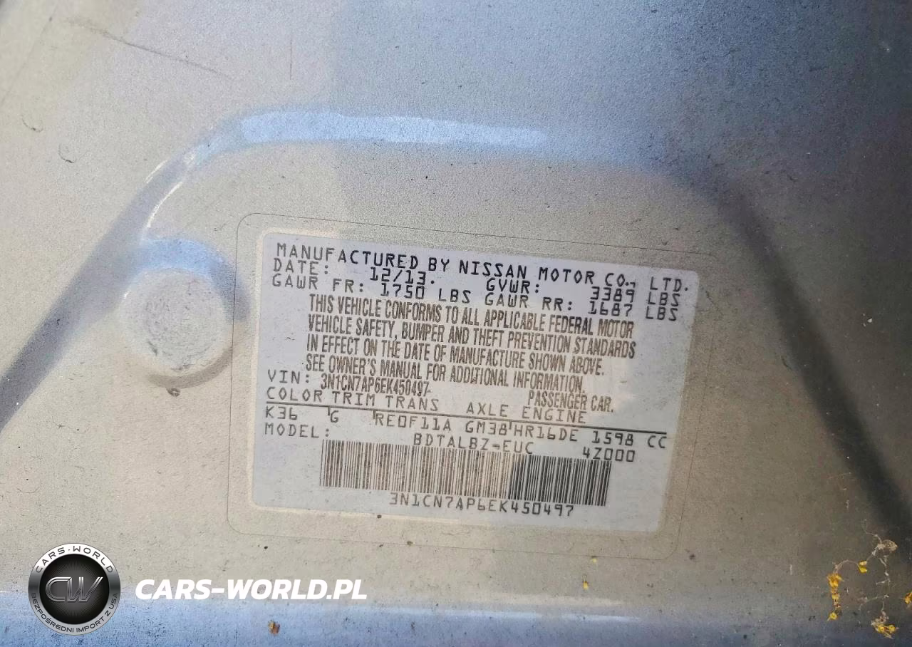 2014 Nissan Versa 1.6 Sv VIN:3N1CN7AP6EK450497 - 12
