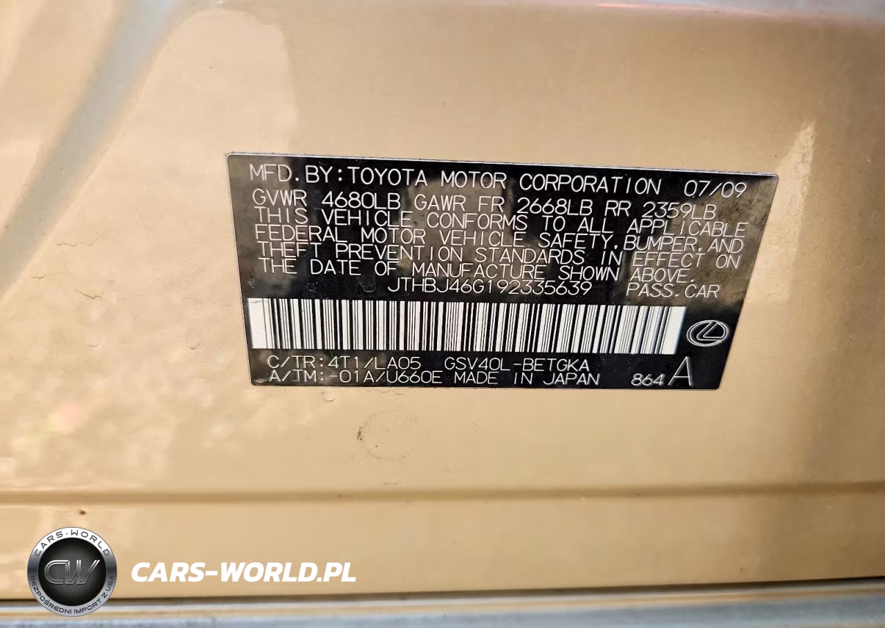 2009 Lexus Es 350 VIN:JTHBJ46G192335639 - 13