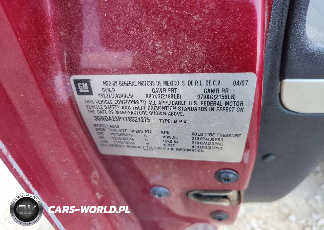 2007 Chevrolet Hhr Lt VIN:3GNDA23P17S621275 - 12