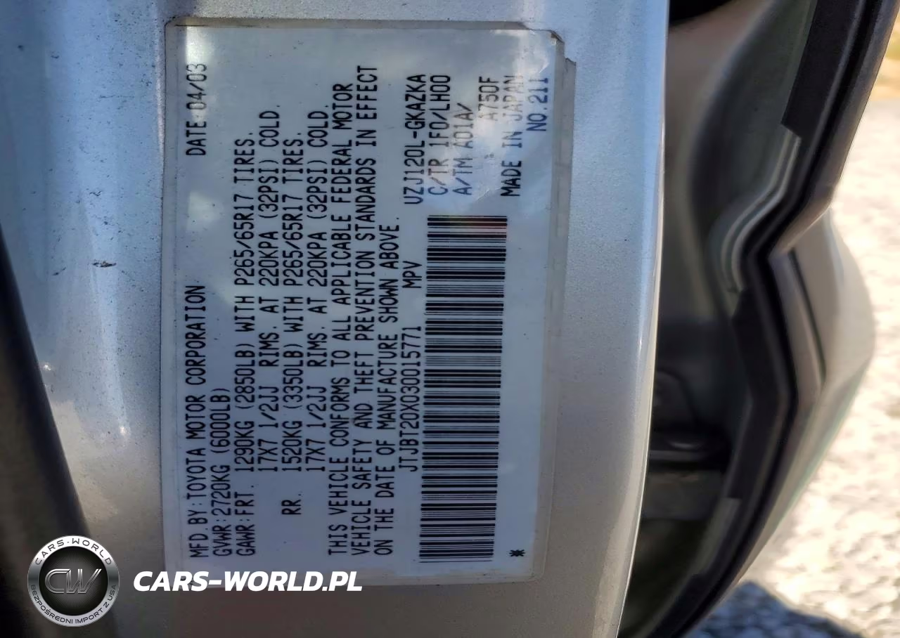 2003 Lexus Gx 470 VIN:JTJBT20X030015771 - 13
