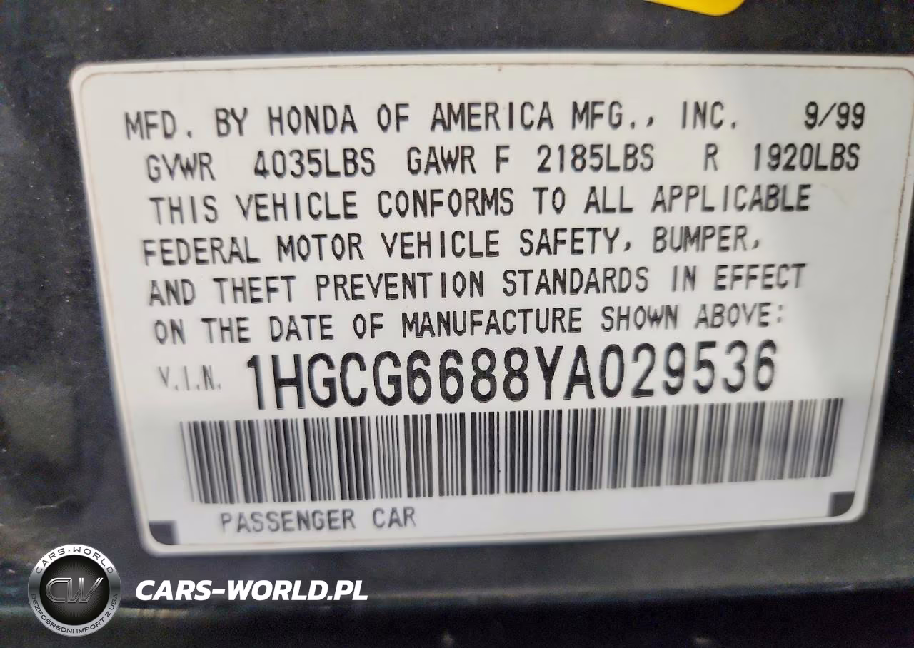 2000 Honda Accord Ex VIN:1HGCG6688YA029536 - 12