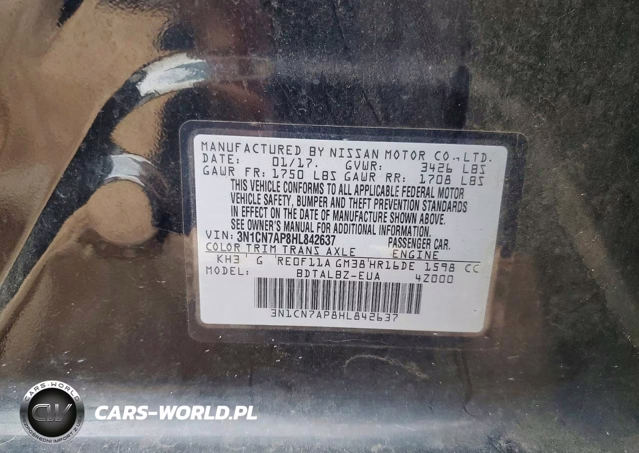 2017 Nissan Versa 1.6 S VIN:3N1CN7AP8HL842637 - 13