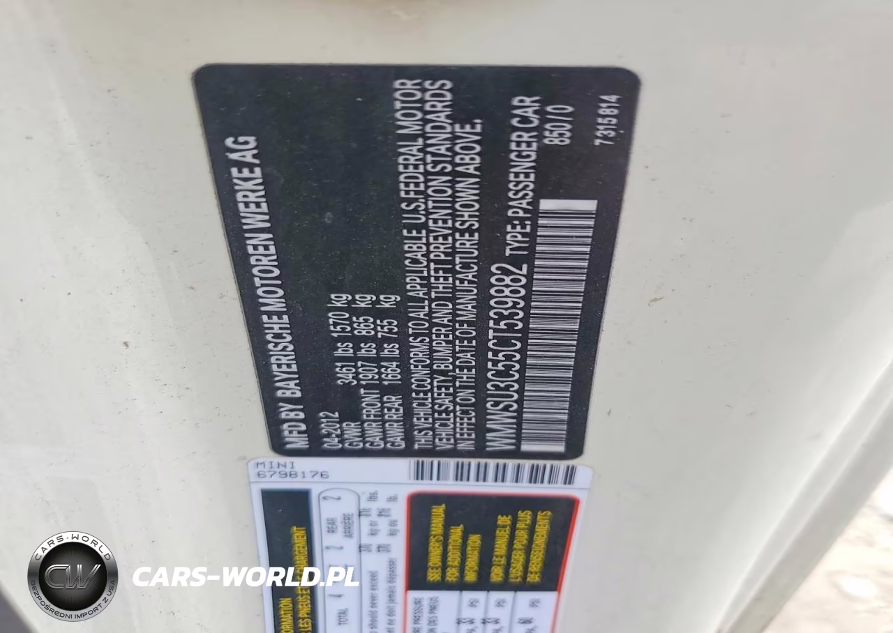 2012 Mini Cooper VIN:WMWSU3C55CT539882 - 12