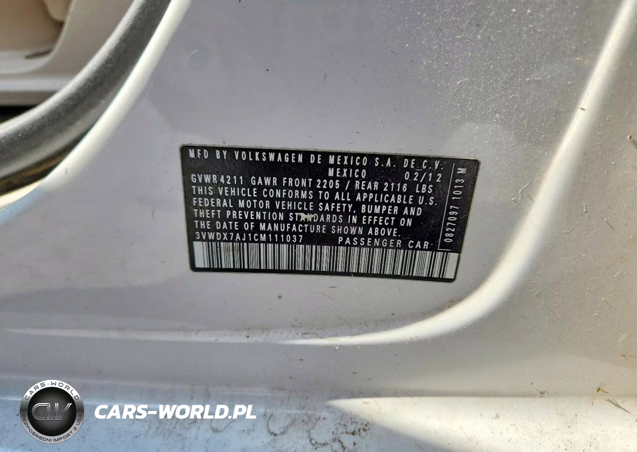 2012 Volkswagen Jetta Se VIN:3VWDX7AJ1CM111037 - 12