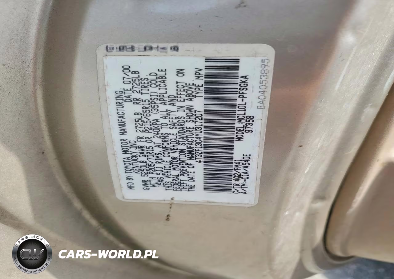 2000 Toyota Sienna Xle VIN:4T3ZF13C4YU317207 - 13